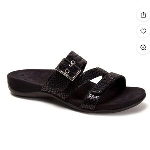 Vionic Skylar Women's Adjustable Slide Orthotic Sandal Black w/ Silver Size 8